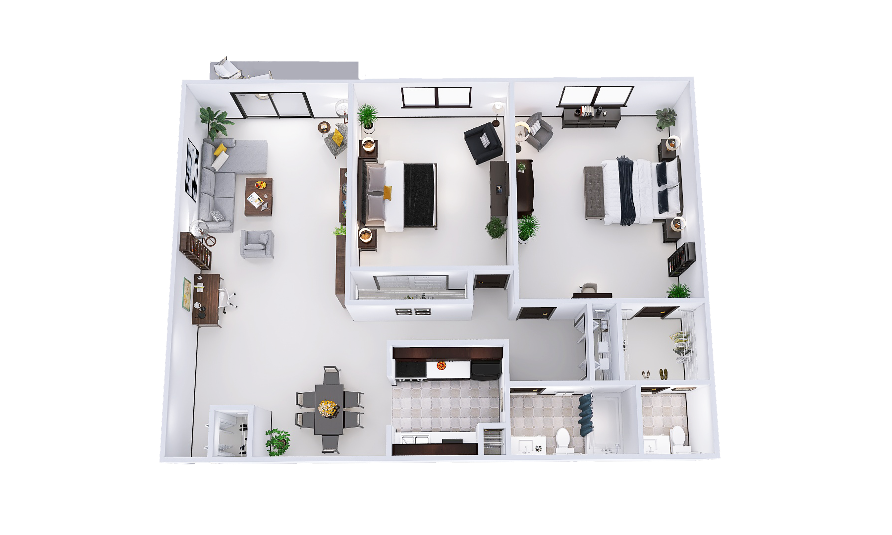 Floor plan for 2 beds, 1.5 baths, 1156 sqft
